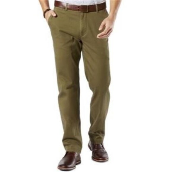 NEW MENS DOCKERS WASHED KHAKI STRAIGHT FIT PANTS OLIVE STRETCH 36 34 476850005 - Picture 1 of 1